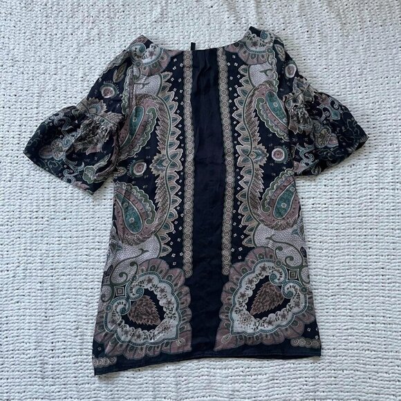 Women's Vintage Silk Paisley Bell Sleeve Dress - Size Small - Picture 2 of 5